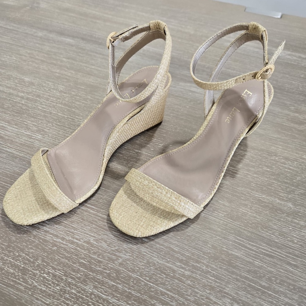 Essex Lane Beige Wedge Sandals - Picture 2 of 5